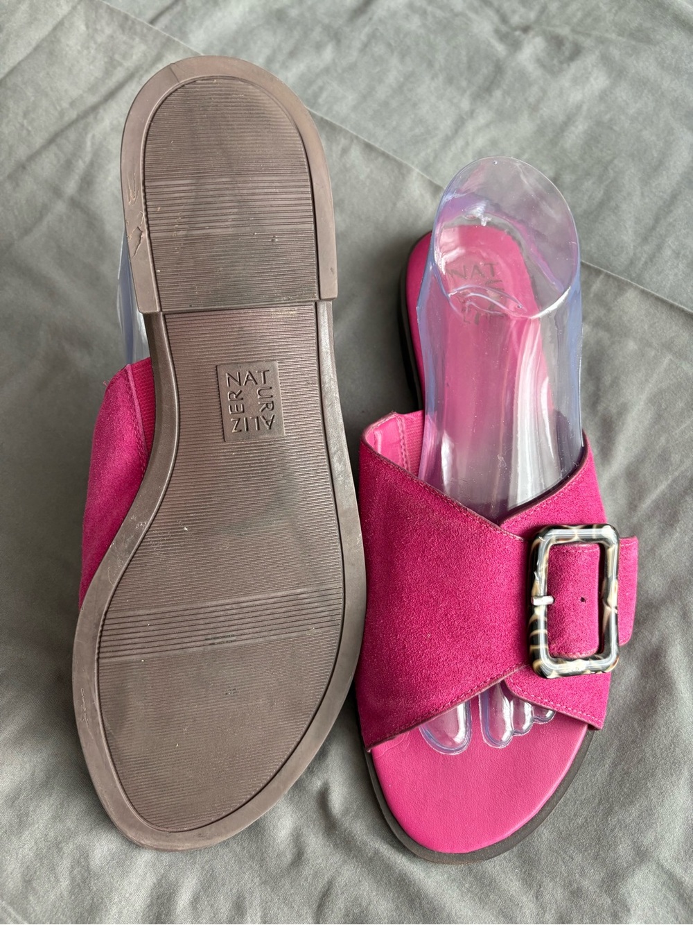 Naturalizer Pink Suede Slide Sandals with Buckle Detail - Picture 2 of 5